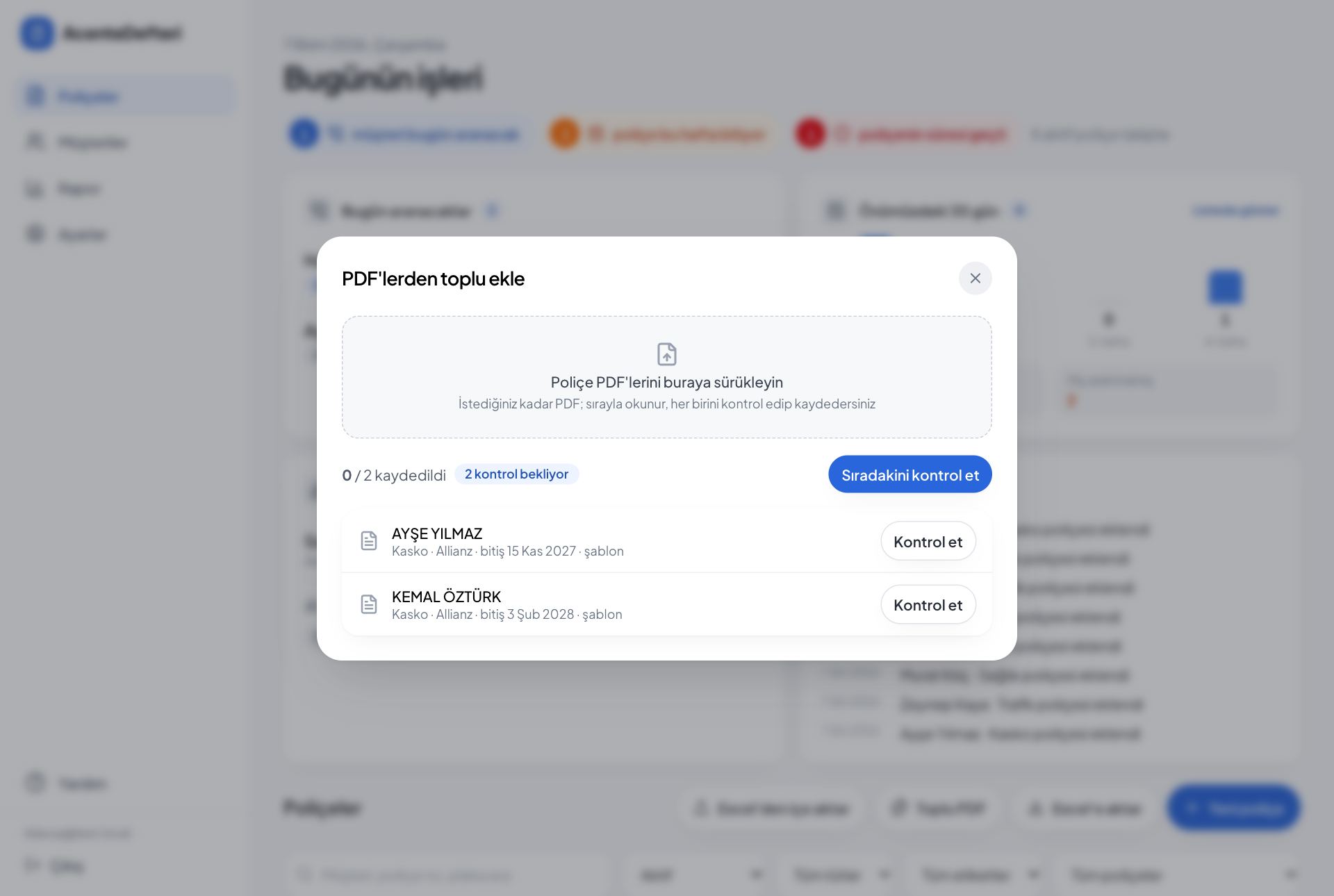 Toplu PDF yükleme penceresi